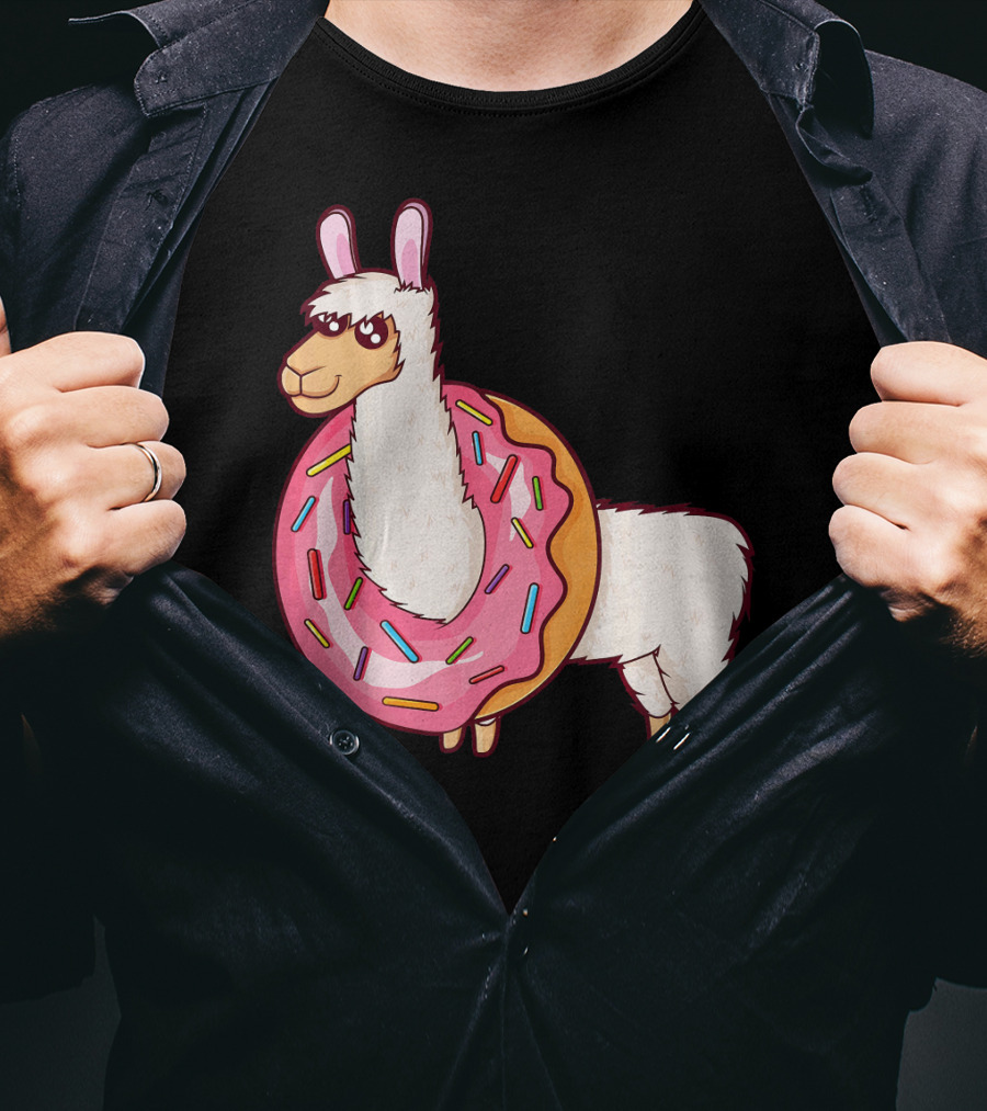 Cute Llama In A Sprinkled Donut Hole Alpaca T-Shirt