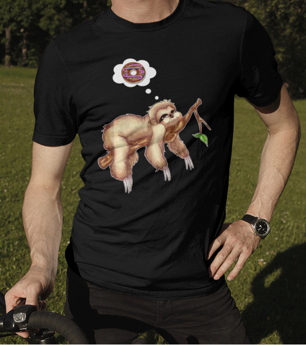 Lazy Sloth Dreaming Of Chocolate Donuts Sleepy Humor T-Shirt