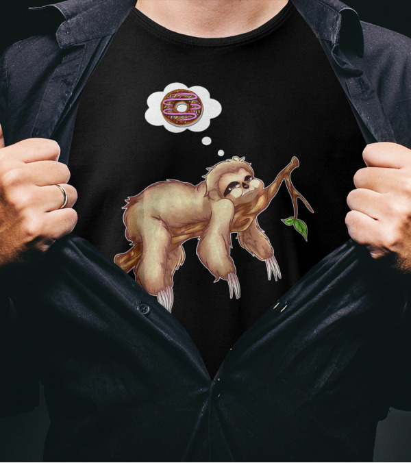 Lazy Sloth Dreaming Of Chocolate Donuts Sleepy Humor T-Shirt