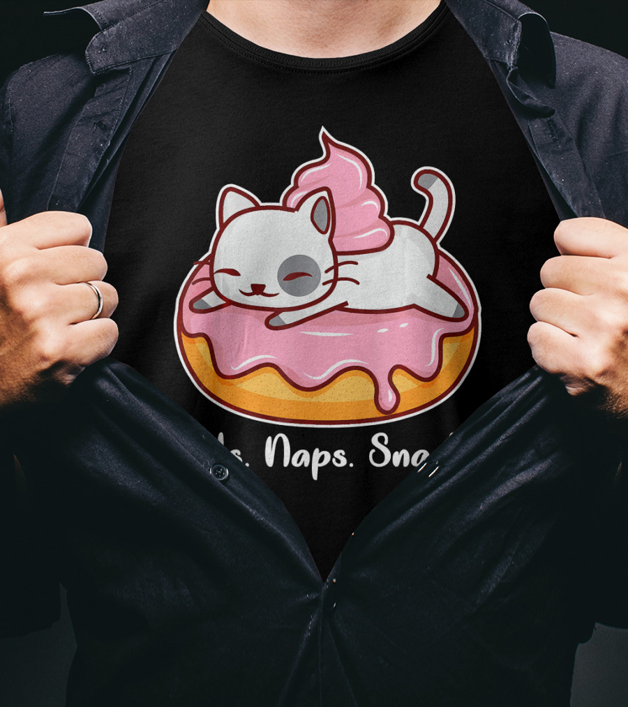 Cats Naps Snacks With Cute Kitty On Pink Icing Donut T-Shirt