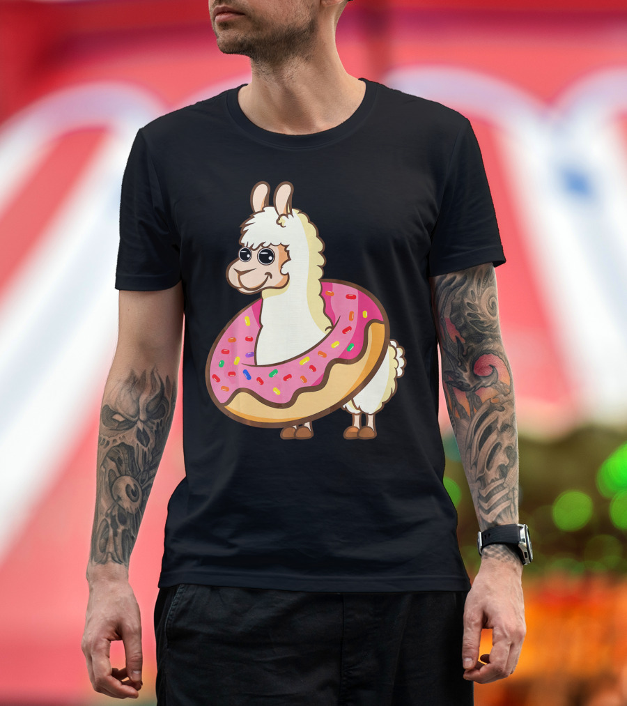 Cute Funny Llama with Sprinkled Donut Tube T-Shirt
