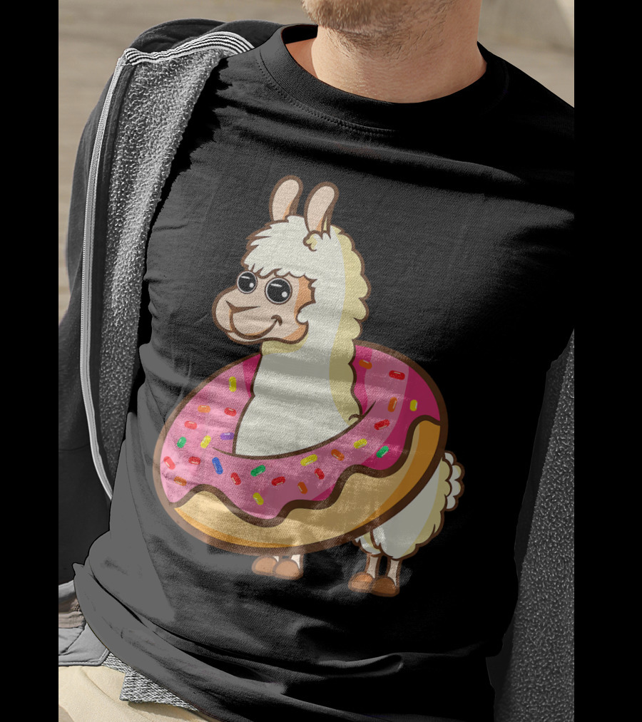 Cute Funny Llama With Sprinkled Donut Tube T-Shirt