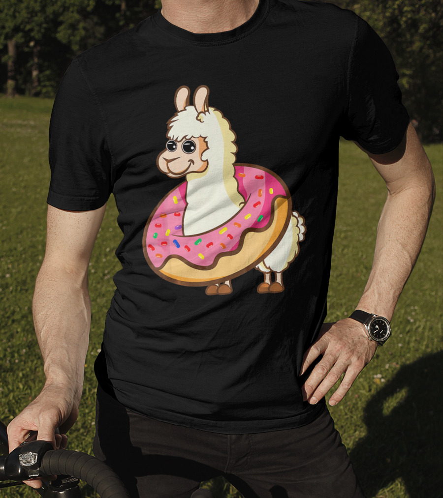 Cute Funny Llama With Sprinkled Donut Tube T-Shirt