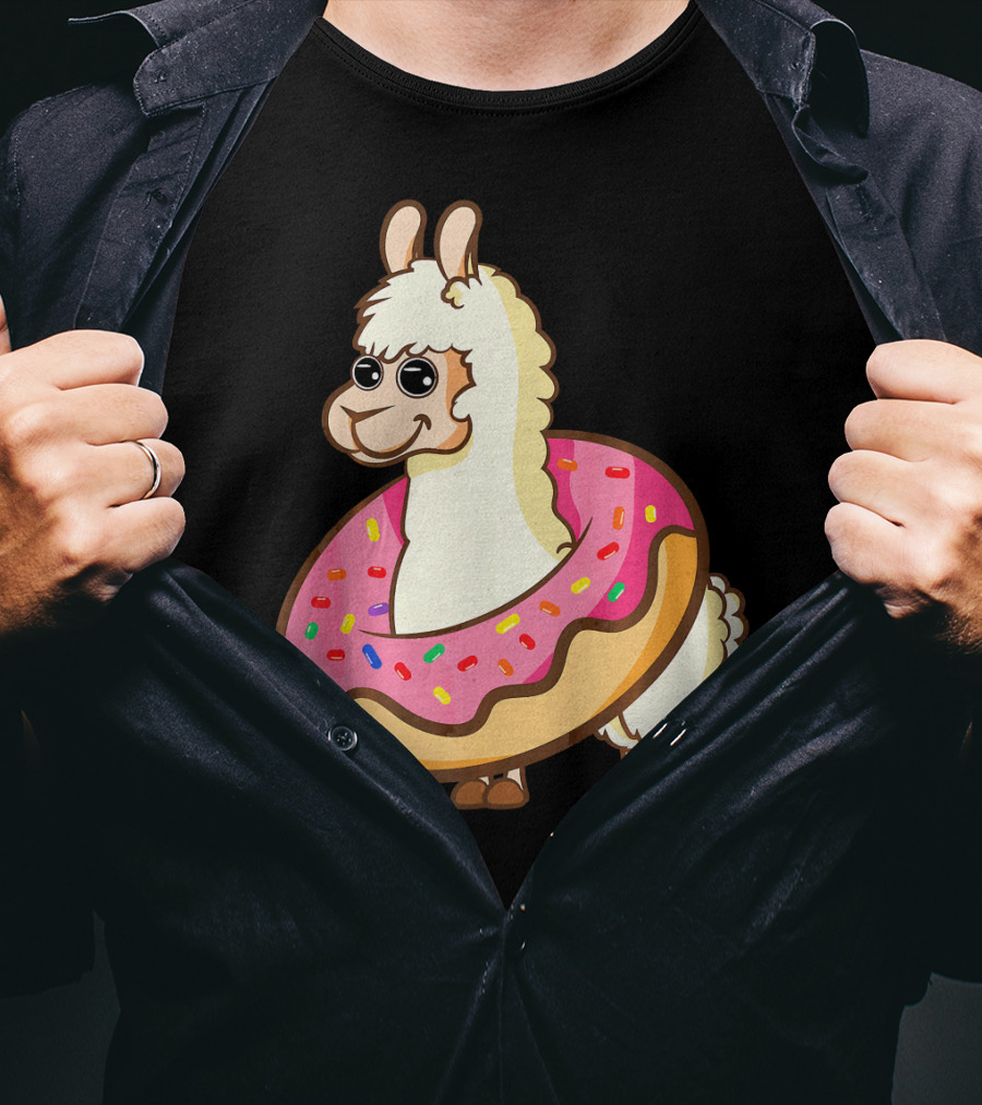 Cute Funny Llama With Sprinkled Donut Tube T-Shirt