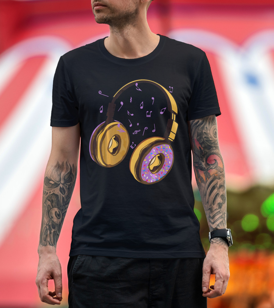 Headphones Donuts with Music Notes Fun T-Shirt