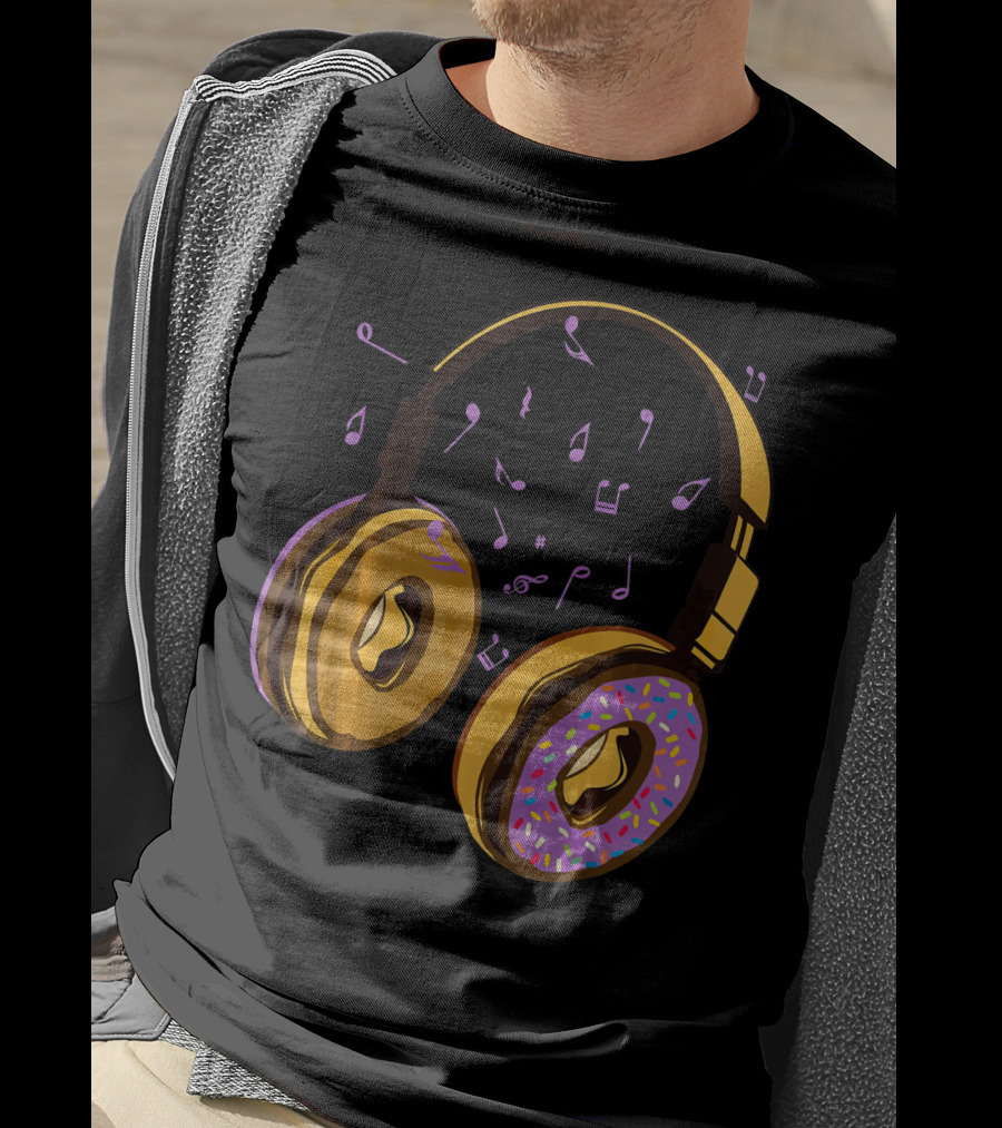 Headphones Donuts With Music Notes Fun T-Shirt