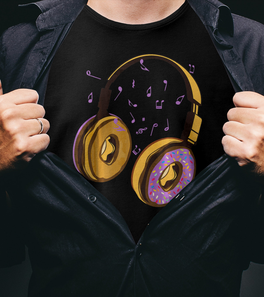 Headphones Donuts With Music Notes Fun T-Shirt