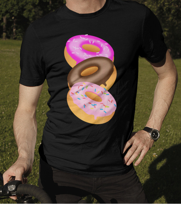 Donuts Doughnut Confection Pink Chocolate Frosted Doughnut Trio T-Shirt