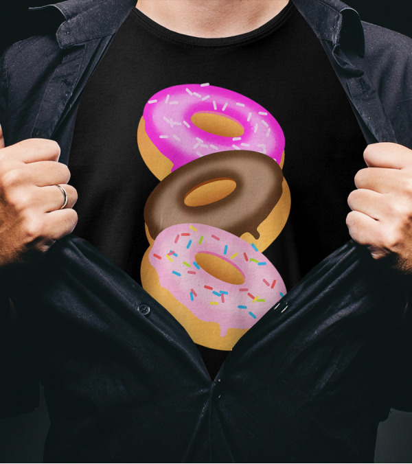 Donuts Doughnut Confection Pink Chocolate Frosted Doughnut Trio T-Shirt