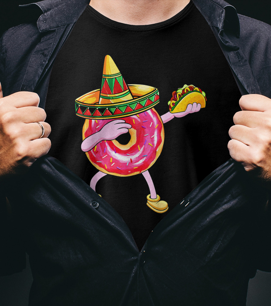 Fun Cinco De Mayo Dabbing Donut Sombrero Taco Party T-Shirt