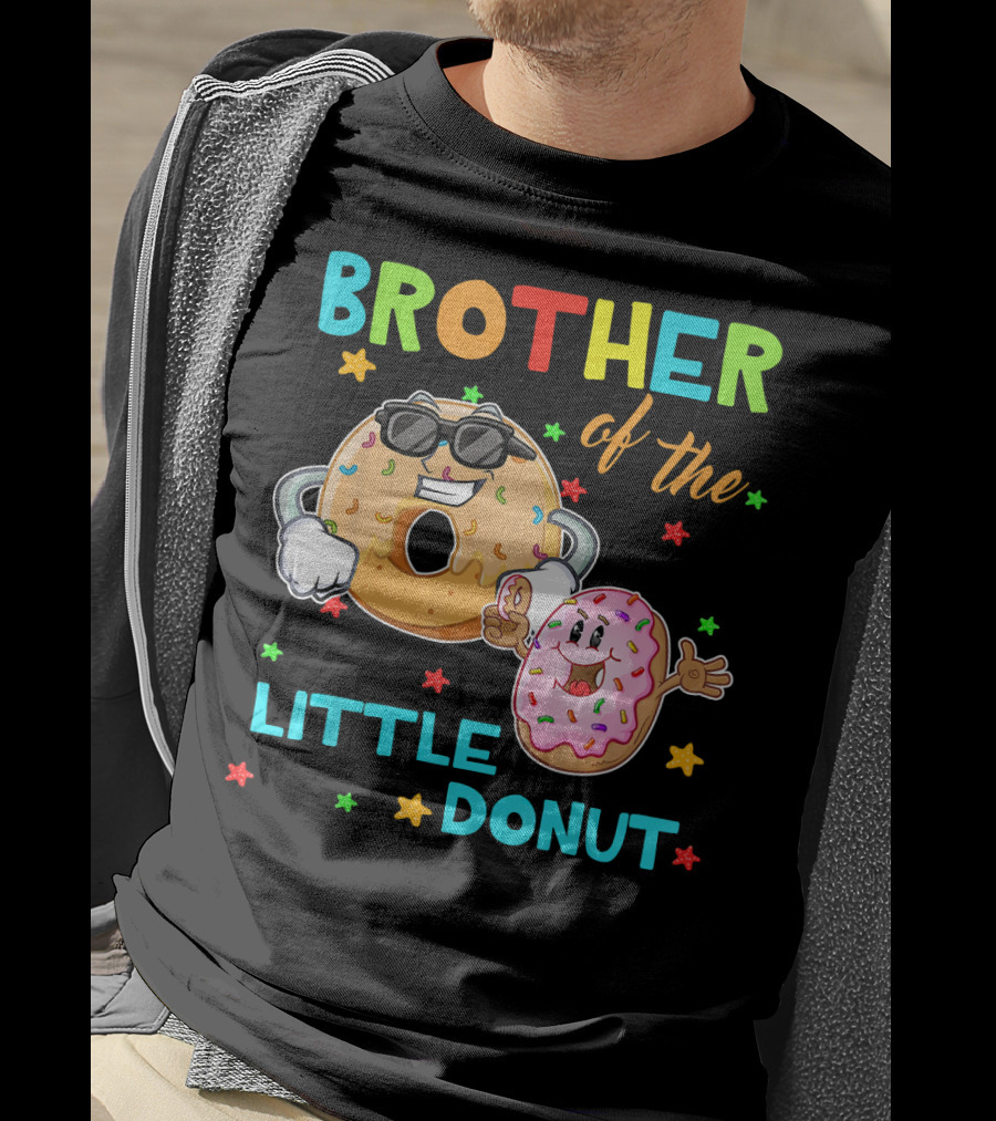 Brother Of The Little Donut With Colorful Stars And Happy Characters T-Shirt