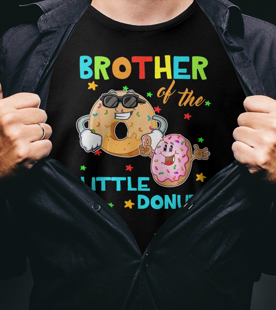 Brother Of The Little Donut With Colorful Stars And Happy Characters T-Shirt