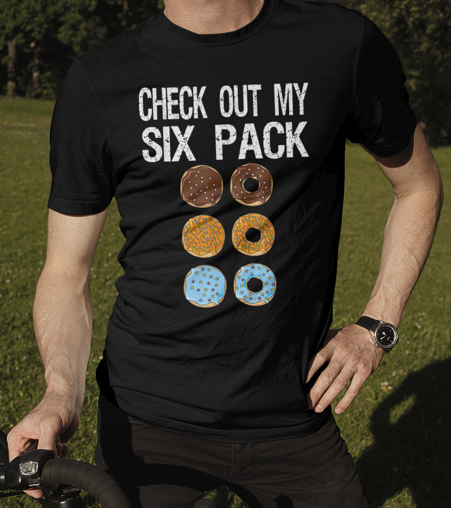 Check Out My Six Pack Donut Brown Chocolate Sprinkles Blue Glazed T-Shirt