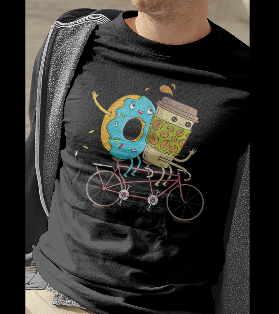 Coffee And Donut Tandem Bicycle Ride Fun T-Shirt