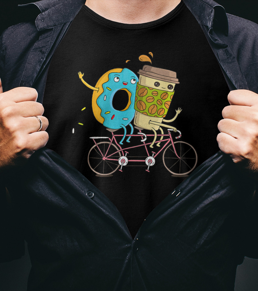 Coffee And Donut Tandem Bicycle Ride Fun T-Shirt