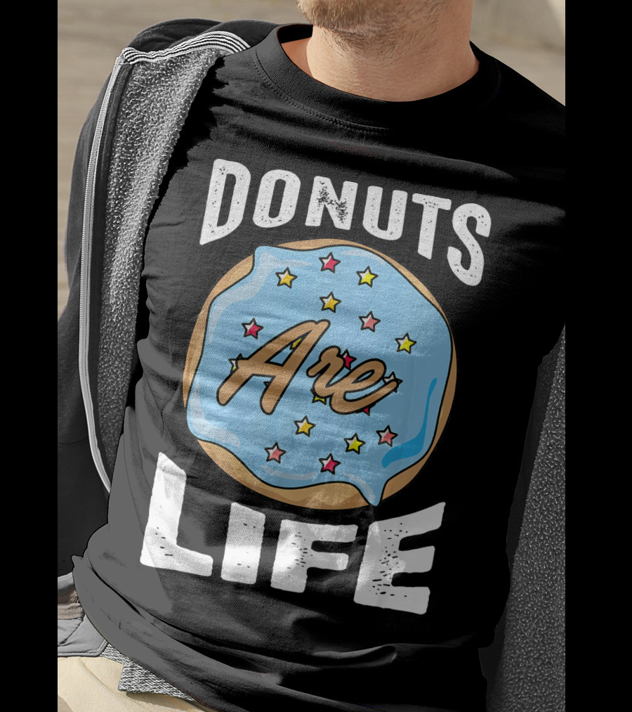Donuts Are Life Blue Frosted Donut With Stars T-Shirt