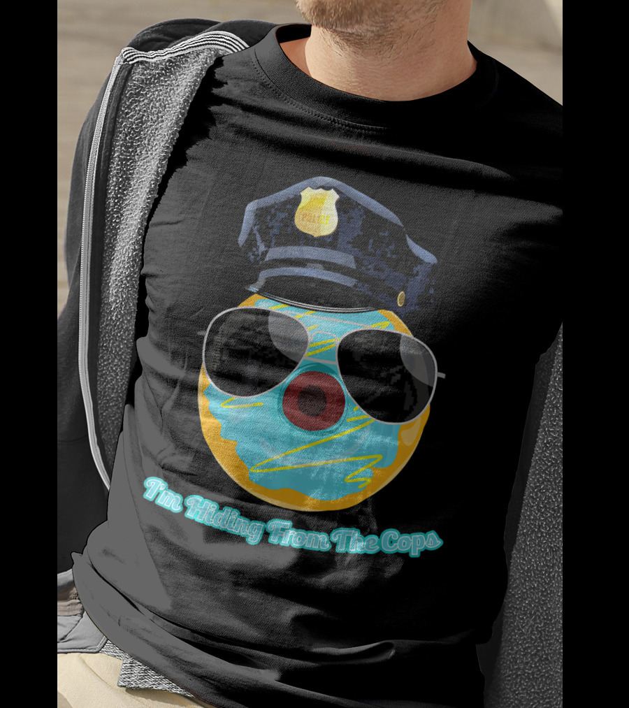 I'm Hiding From The Cops Funny Donut Police Hat Sunglasses T-Shirt