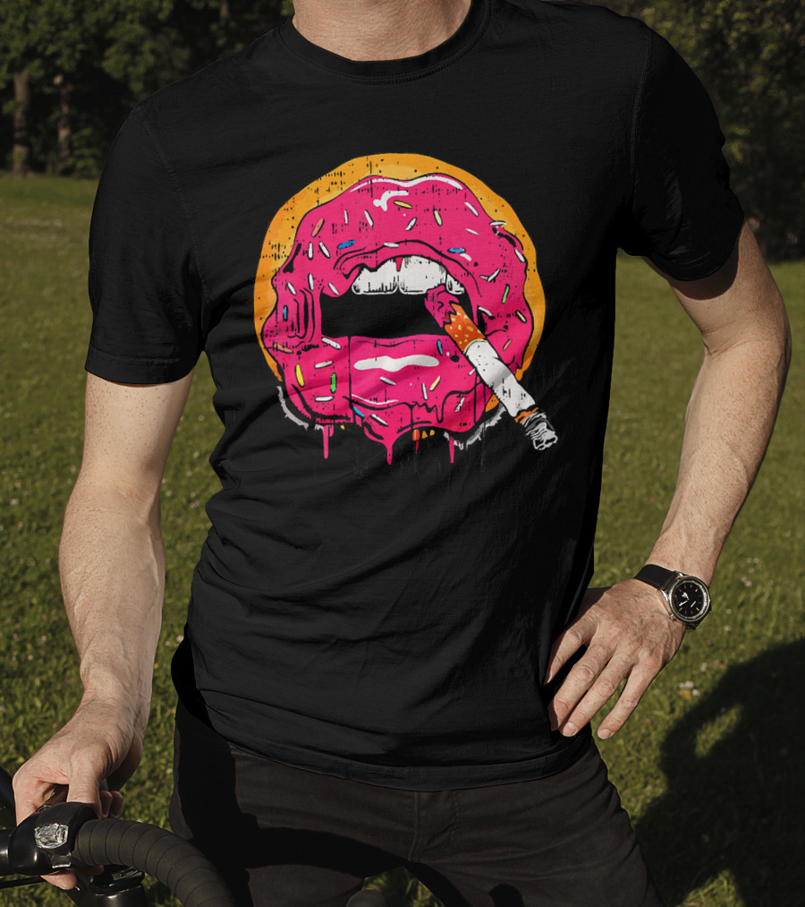 Donut Lips Cigarette Cool Sweet Doughnut T-Shirt