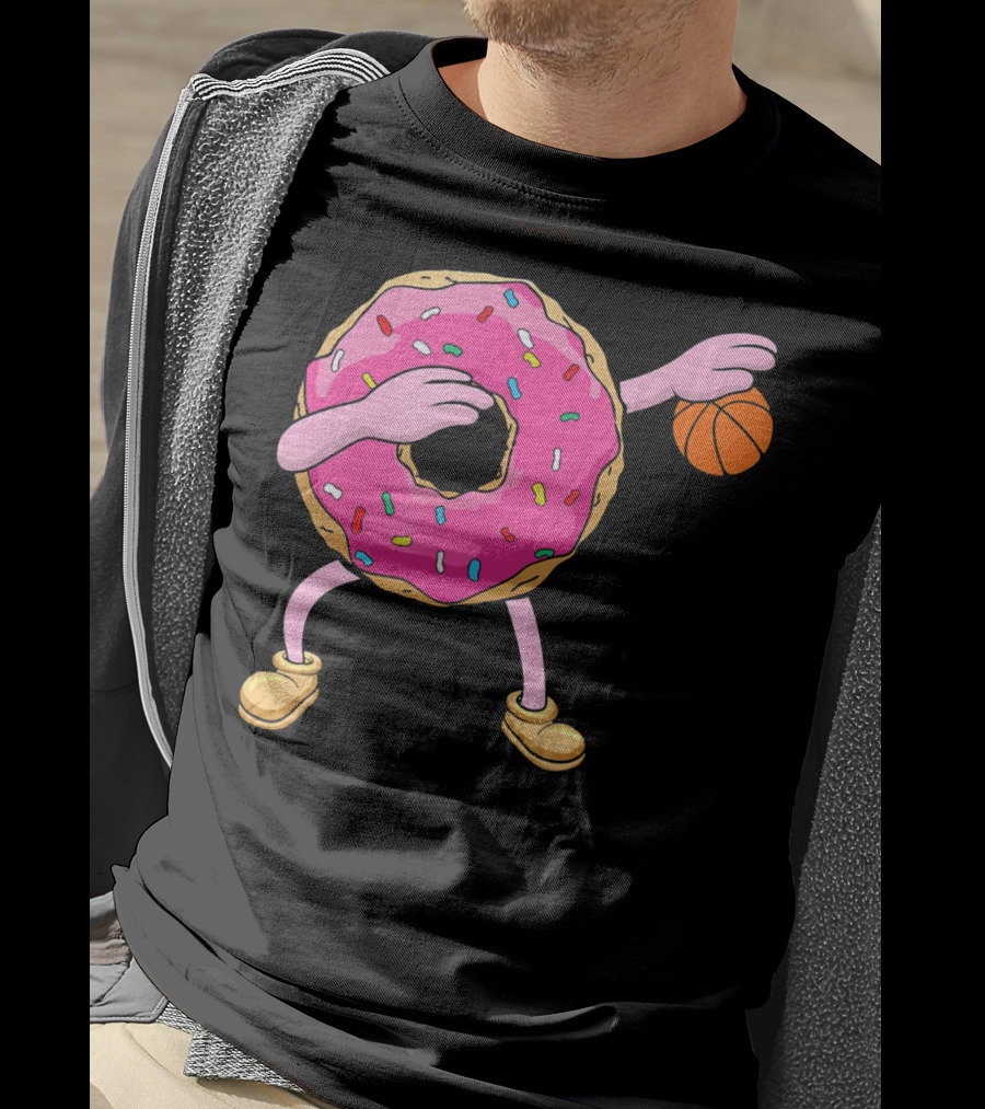 Dabbing Donut Donut Dab Basketball With Sprinkles And Pink Frosting T-Shirt