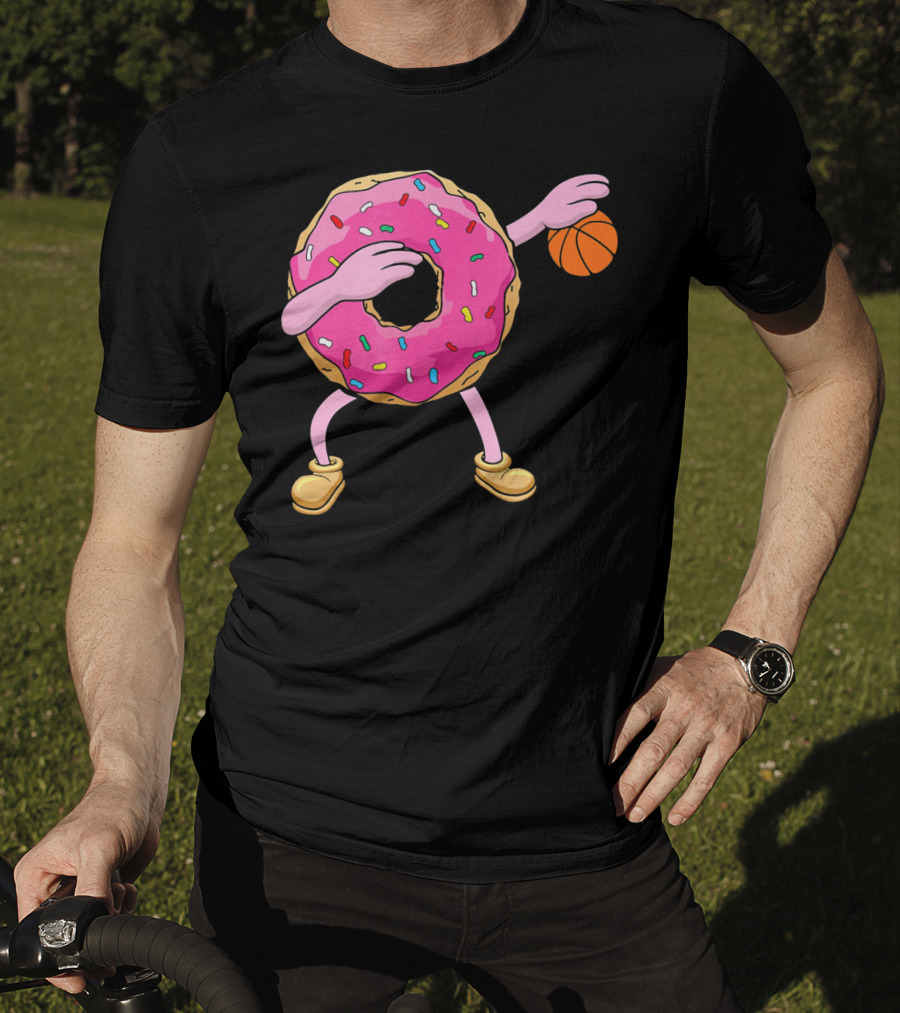 Dabbing Donut Donut Dab Basketball With Sprinkles And Pink Frosting T-Shirt