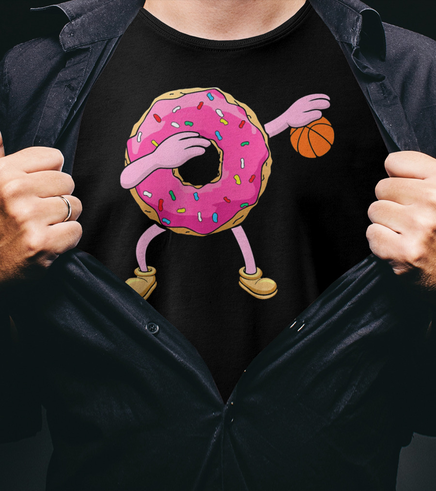 Dabbing Donut Donut Dab Basketball With Sprinkles And Pink Frosting T-Shirt