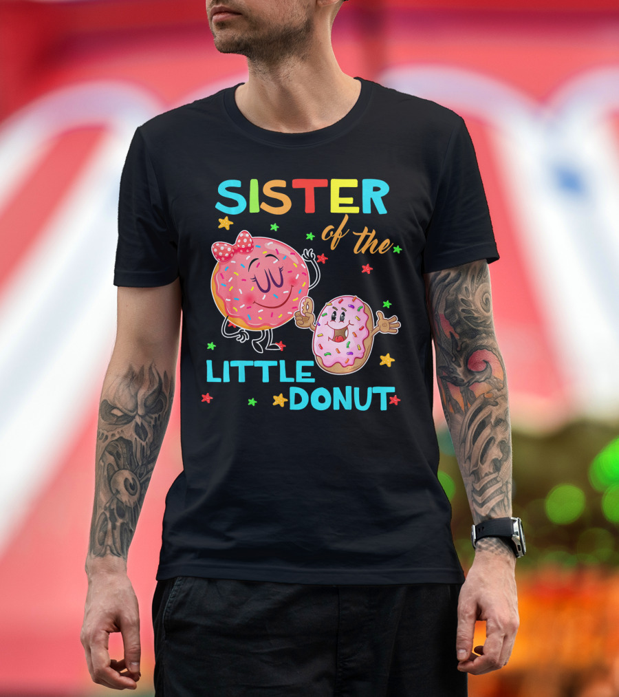 Sister of the Little Donut Birthday with Colorful Star Accents T-Shirt