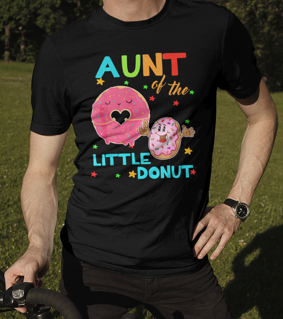 Aunt Of The Little Donut Birthday Colorful Star Sprinkles T-Shirt