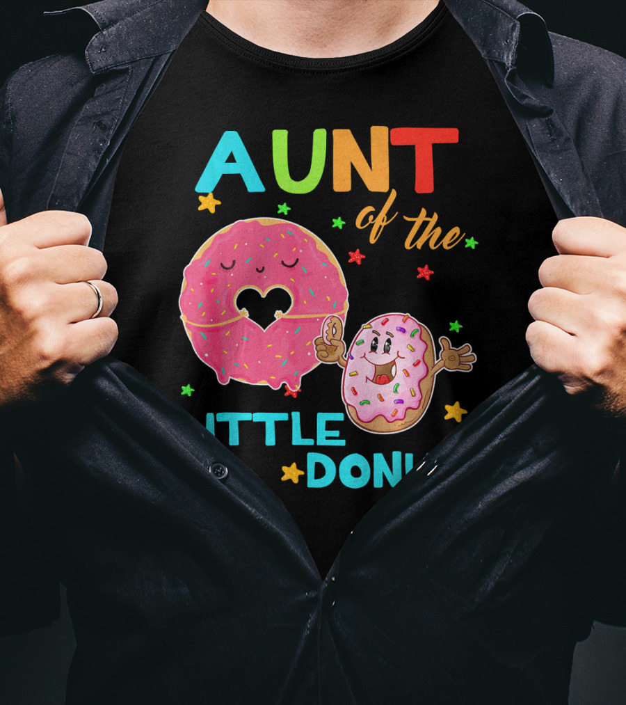 Aunt Of The Little Donut Birthday Colorful Star Sprinkles T-Shirt