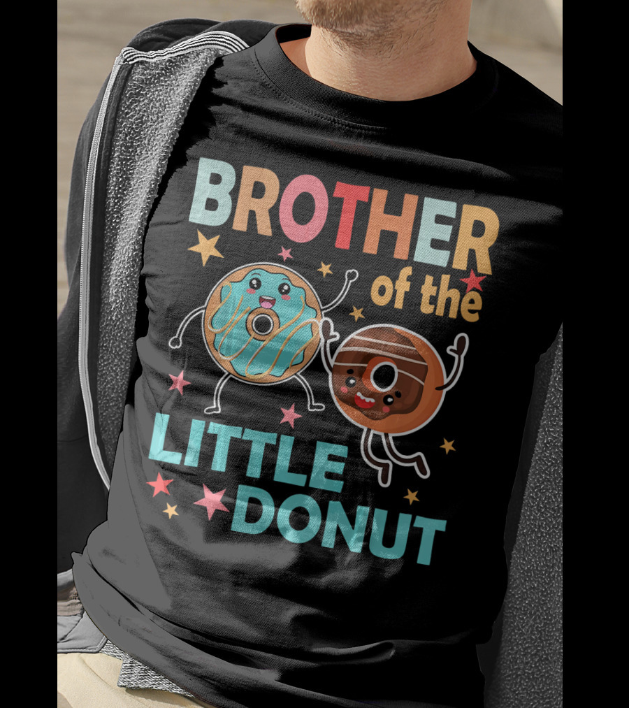 BROTHER OF THE LITTLE DONUT Cute Cartoon Characters With Stars And Sprinkles T-Shirt