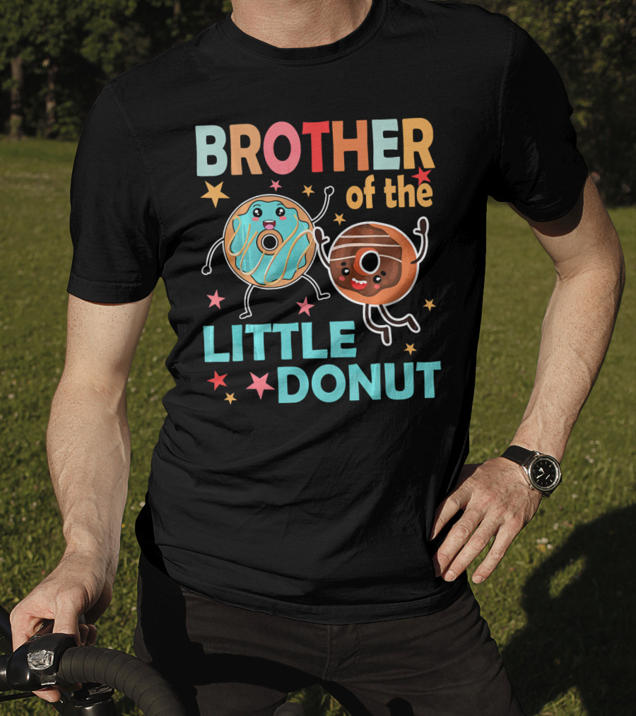 BROTHER OF THE LITTLE DONUT Cute Cartoon Characters With Stars And Sprinkles T-Shirt