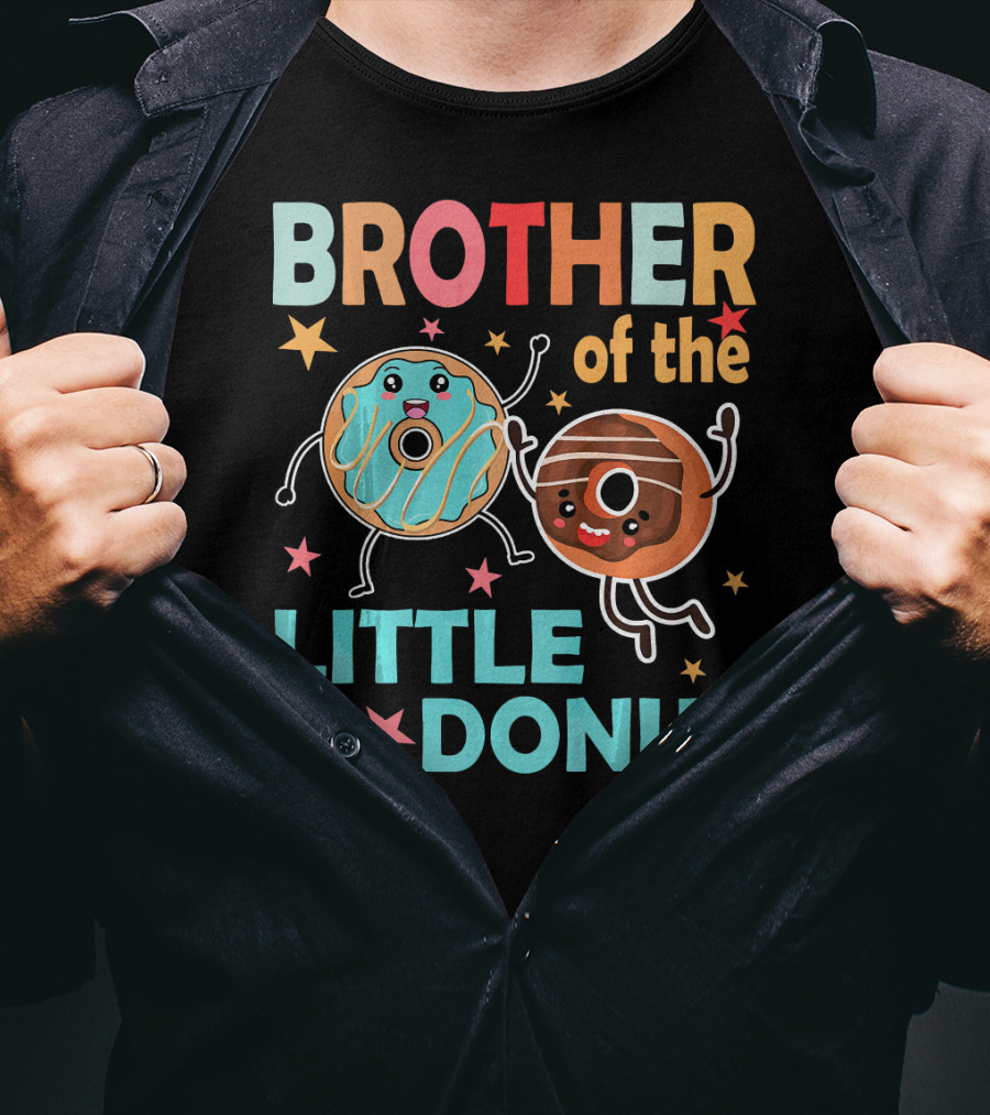 BROTHER OF THE LITTLE DONUT Cute Cartoon Characters With Stars And Sprinkles T-Shirt