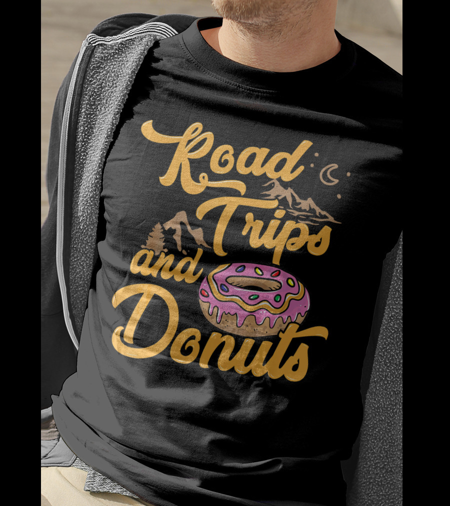 Road Trips And Donuts Mountain Night Moon T-Shirt