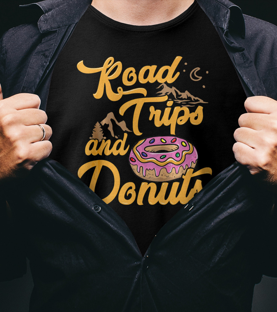 Road Trips And Donuts Mountain Night Moon T-Shirt