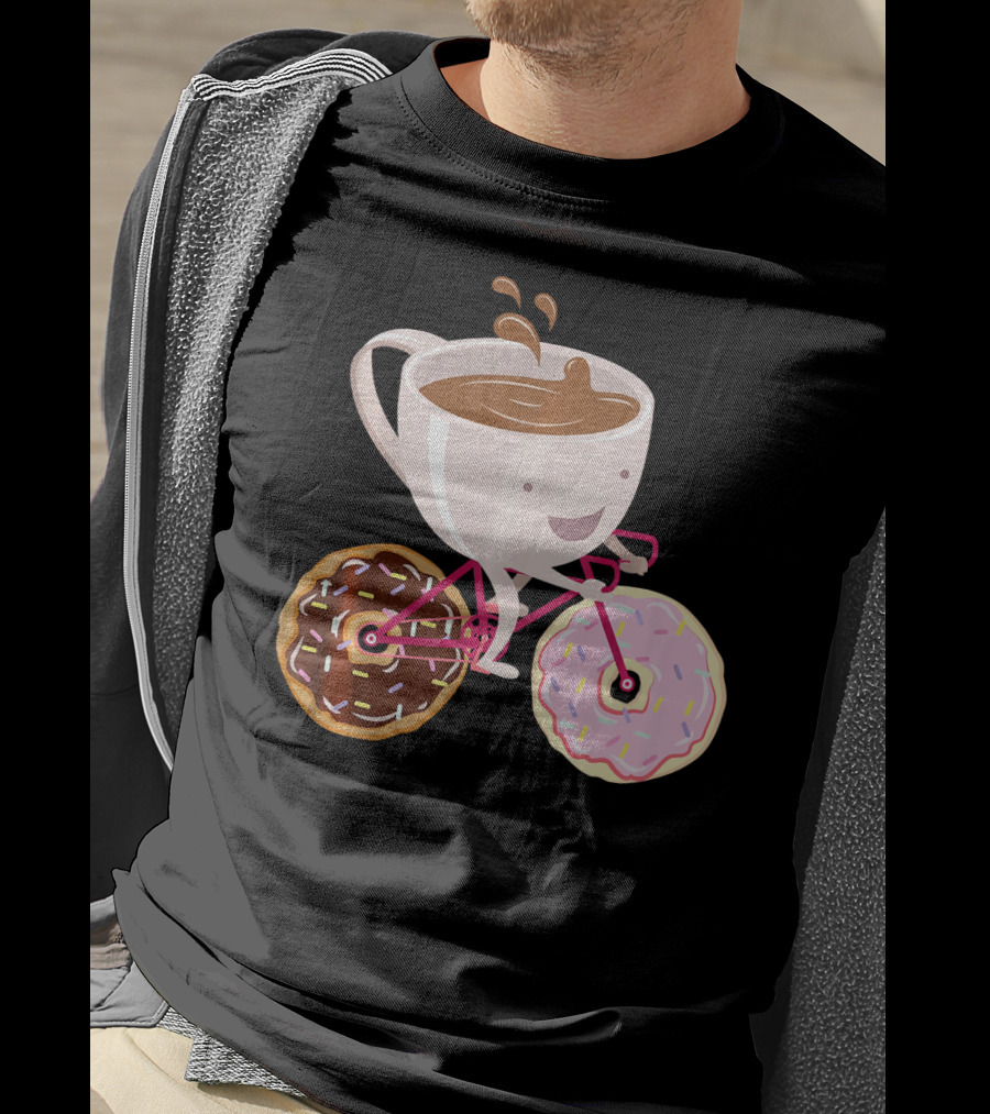 Cool Donut Coffee Bicycle Hand Drawn Ill Coffee Mug Riding Donuts Wheels T-Shirt