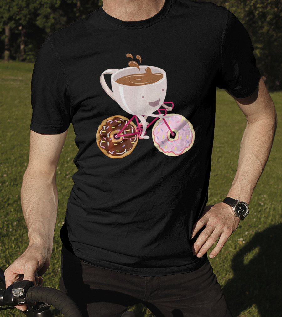 Cool Donut Coffee Bicycle Hand Drawn Ill Coffee Mug Riding Donuts Wheels T-Shirt