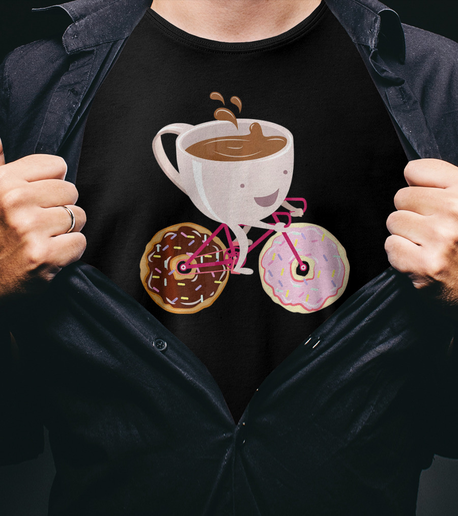 Cool Donut Coffee Bicycle Hand Drawn Ill Coffee Mug Riding Donuts Wheels T-Shirt