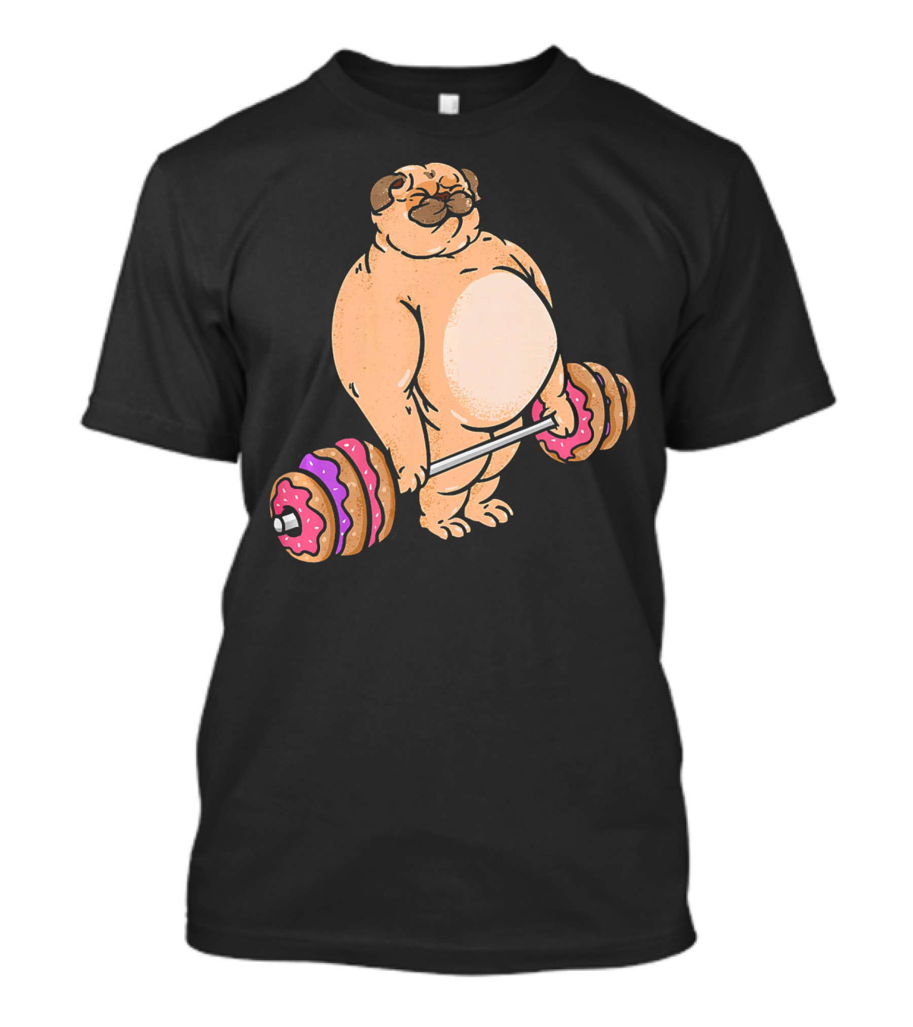 Pug Donut Deadlift Fitness Bodybuilder Dog Bench Press Lifting Treats T-Shirt
