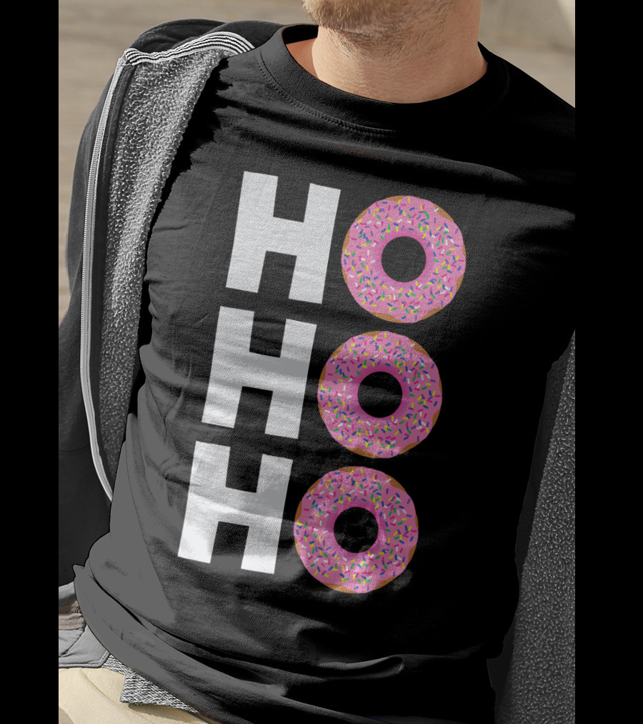Merry Christmas Donut HO HO Sprinkled Doughnut Lettering T-Shirt