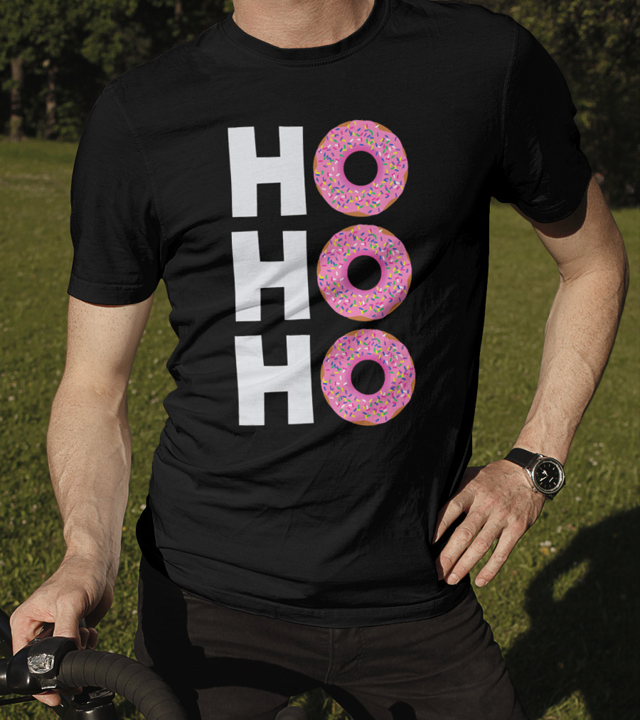 Merry Christmas Donut HO HO Sprinkled Doughnut Lettering T-Shirt