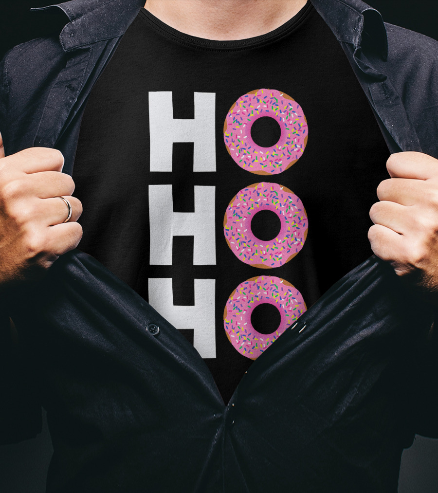 Merry Christmas Donut HO HO Sprinkled Doughnut Lettering T-Shirt
