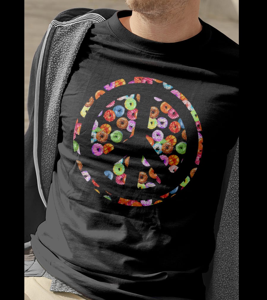 Funny Flower Power PEACE Sign Yummy Donuts T-Shirt
