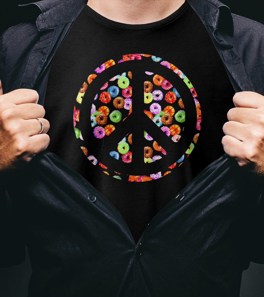 Funny Flower Power PEACE Sign Yummy Donuts T-Shirt