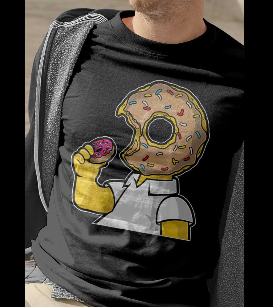MMMM Donuts Head Character With Classic Sprinkles And Pink Frosted Bite T-Shirt