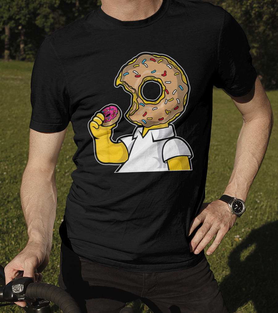 MMMM Donuts Head Character With Classic Sprinkles And Pink Frosted Bite T-Shirt