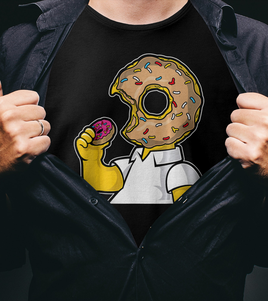 MMMM Donuts Head Character With Classic Sprinkles And Pink Frosted Bite T-Shirt