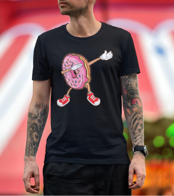 Premium T-Shirt: Dabbing Strawberry Frosted Donut with Sprinkles and Red Sneakers T-Shirt Dabbing Strawberry Frosted Donut with Sprinkles and Red Sneakers T-Shirt