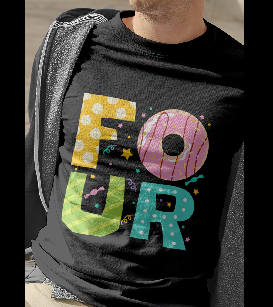 Kids Donut FOUR Year Birthday T-Shirt