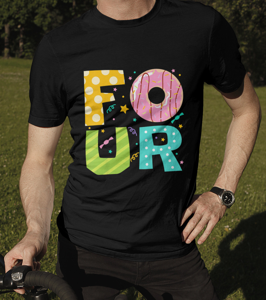 Kids Donut FOUR Year Birthday T-Shirt