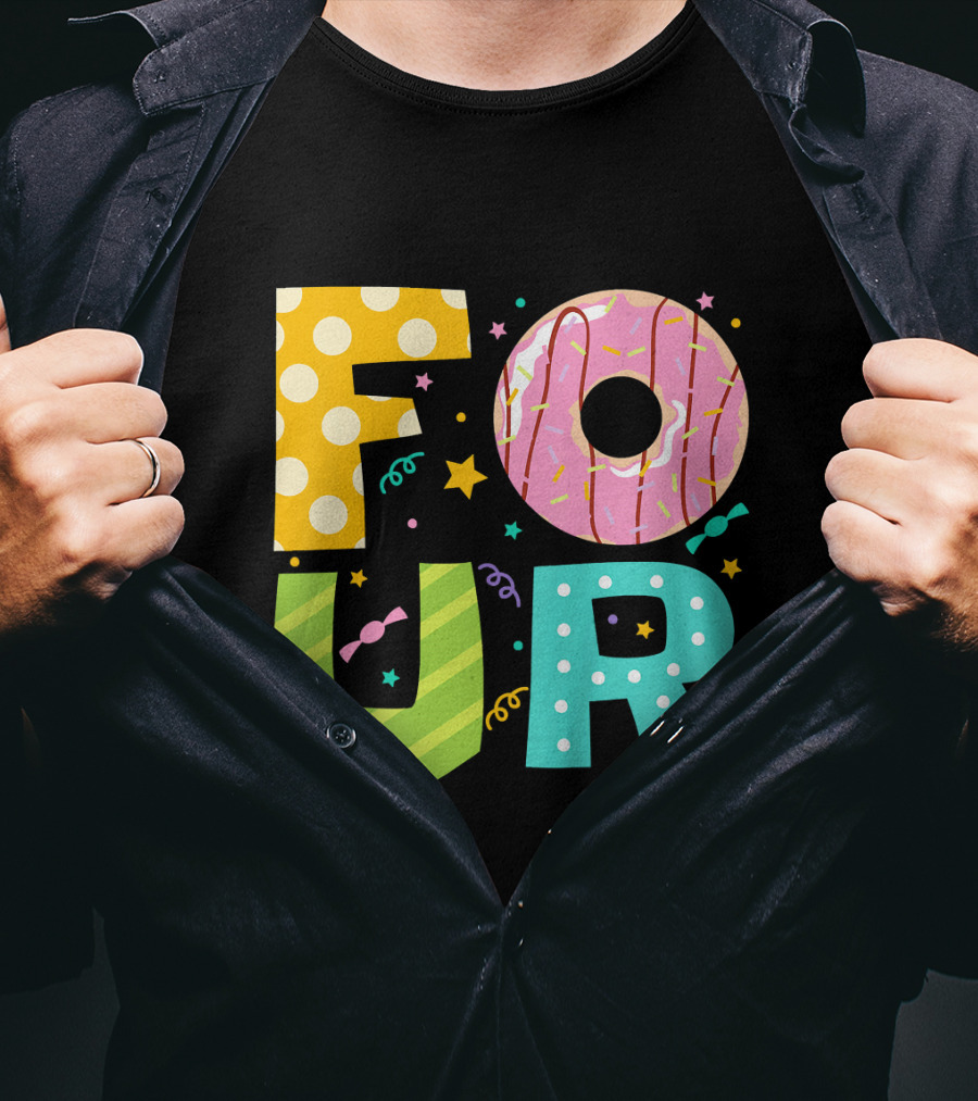 Kids Donut FOUR Year Birthday T-Shirt