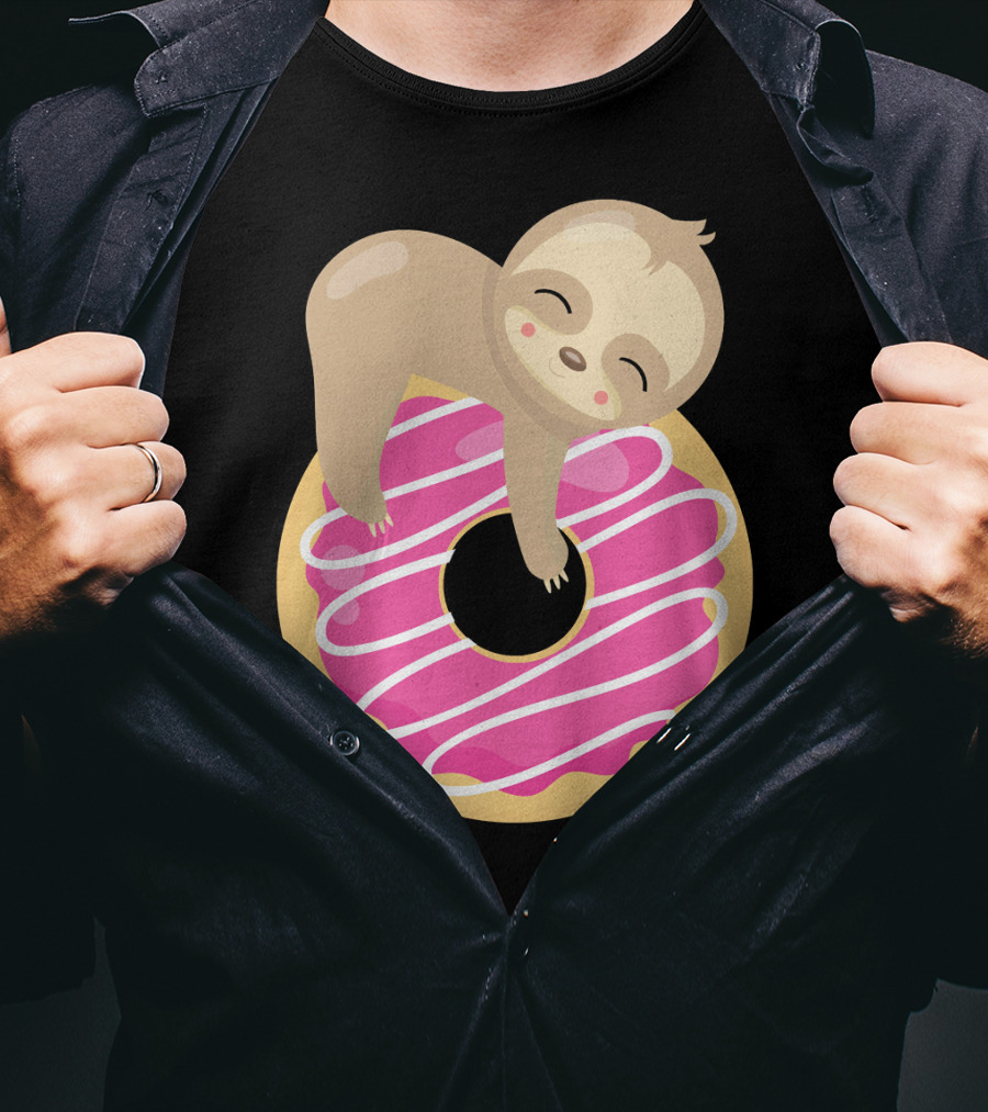 Sloth Donut Funny Animal Cute Pink Pastry Delight T-Shirt